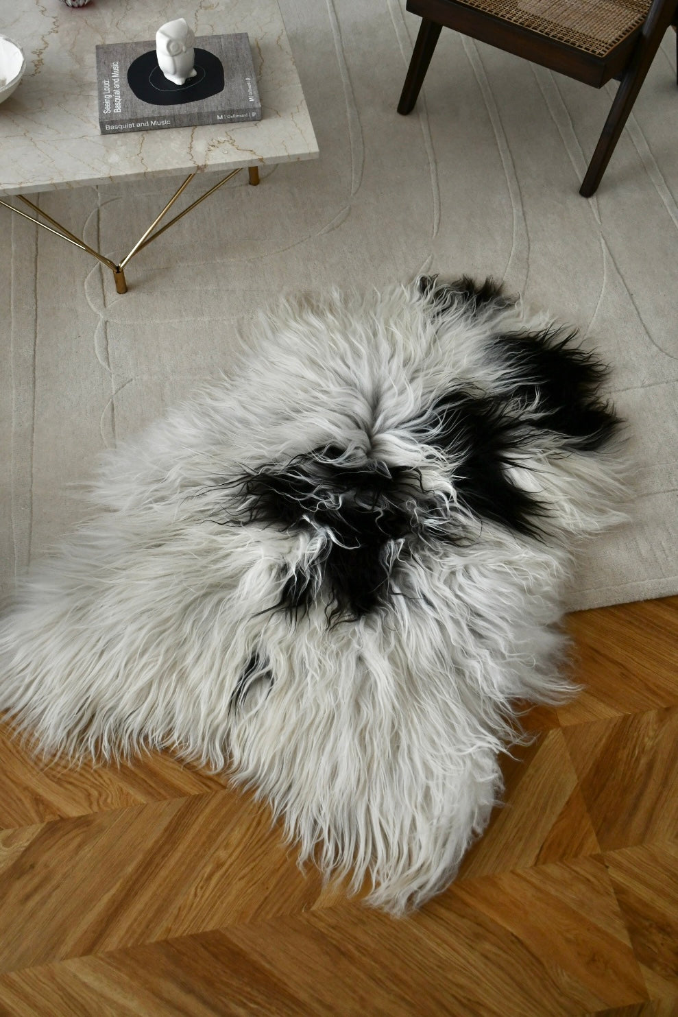 Icelandic Sheepskin - Black & White - Straight - 1