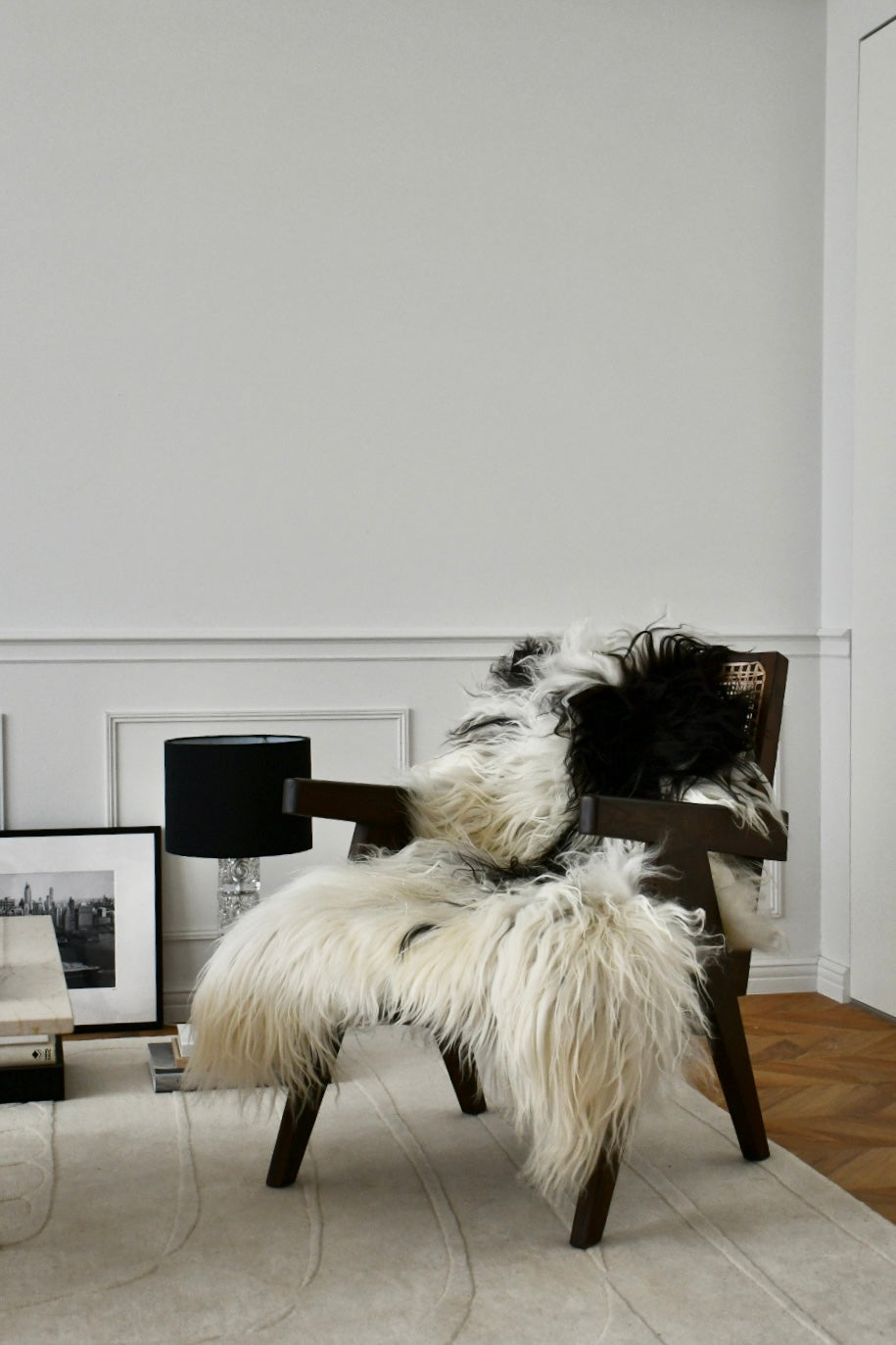 Icelandic Sheepskin - Black & White - Straight - 1