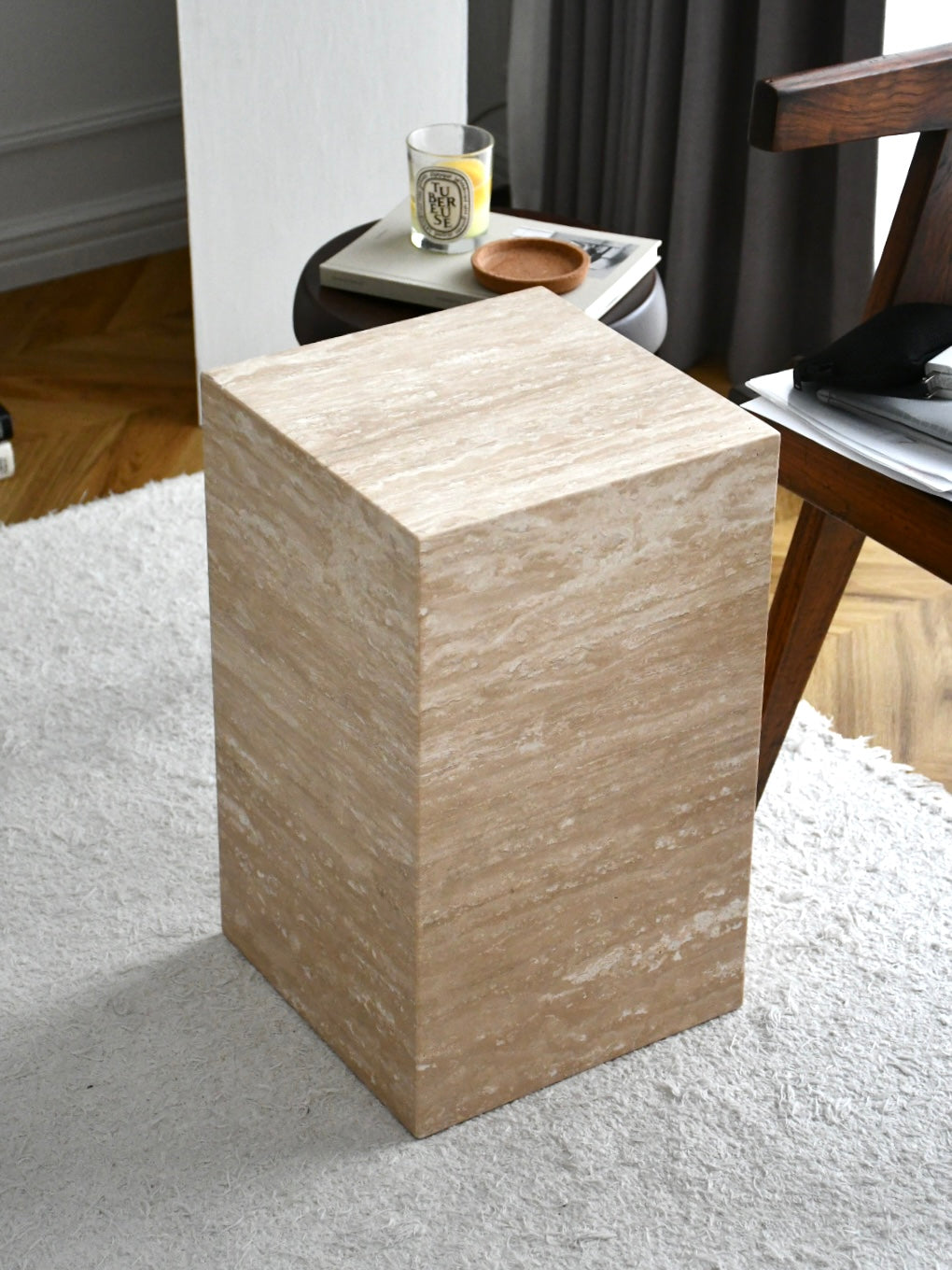 Travertine - Cubic Sidetable